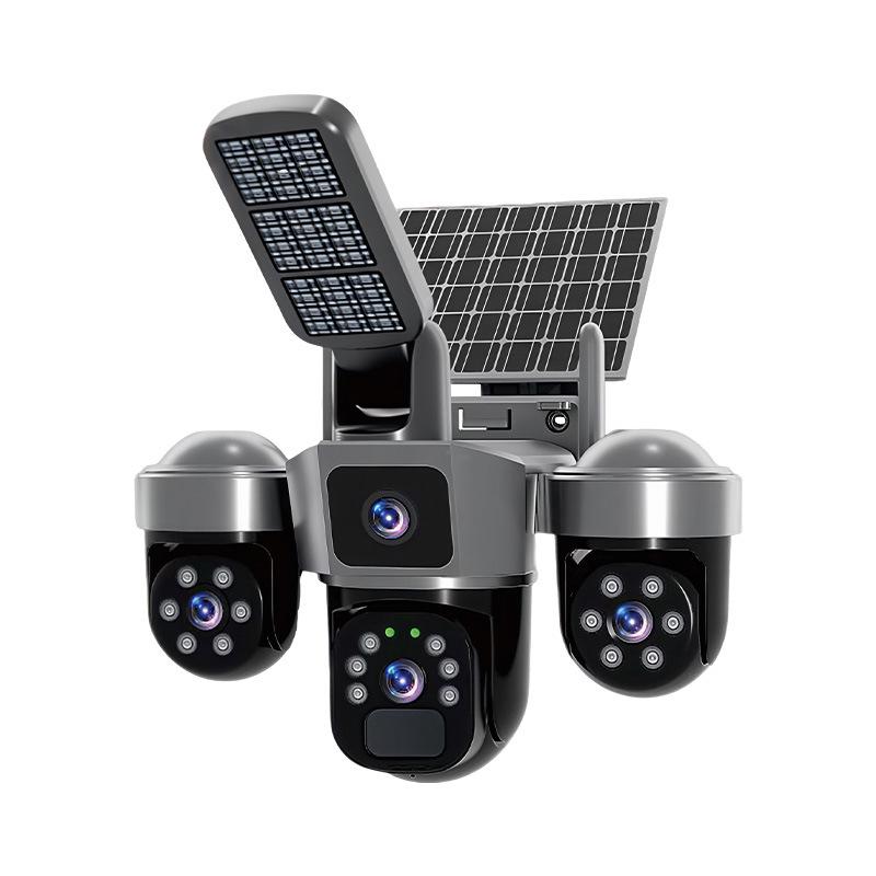 4G Solar LED Three-Lens Security Camera with Motion Alarm and WiFi