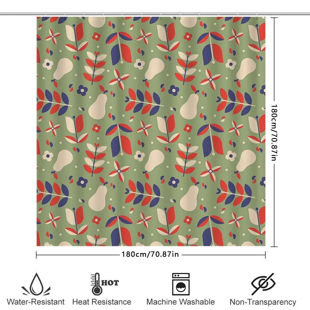 Vintage Pattern Bath Shower Curtain Decor Retro Flowers Leaves Print, Waterproof Fabric For Bathtub Home Decoration (Green)