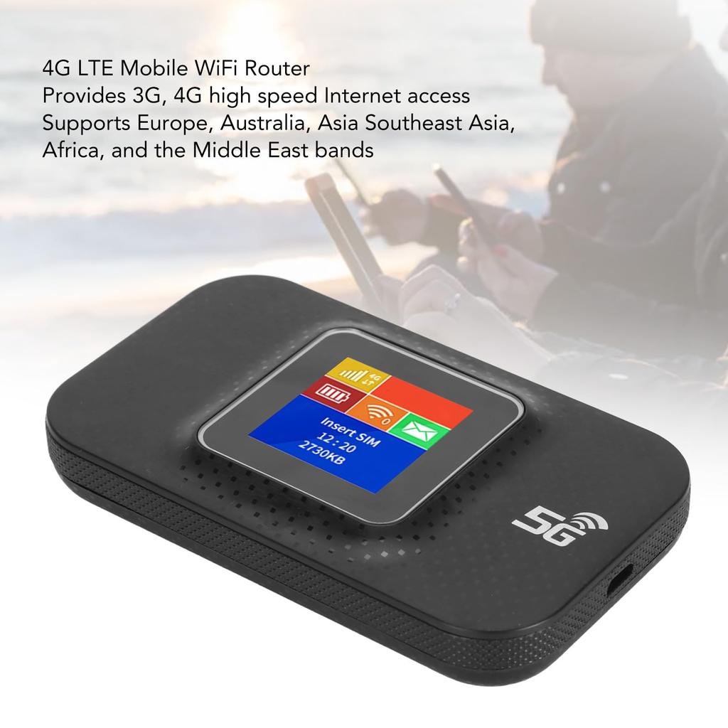 Tragbares 4G-WLAN mit Farb-Download-Geschwindigkeit von 150 Mbit/s für Geschäfts- und Outdoorreisende, Bildschirm, 3650 mAh, Autos, Reisende, (Schwarz)