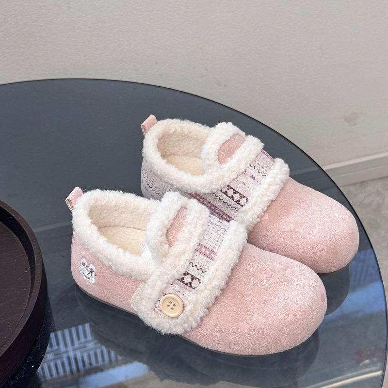 Winter cute warm Fair Island rabbit women s shoes plush fluffy shoes versatile one pedal plush 40 розовый