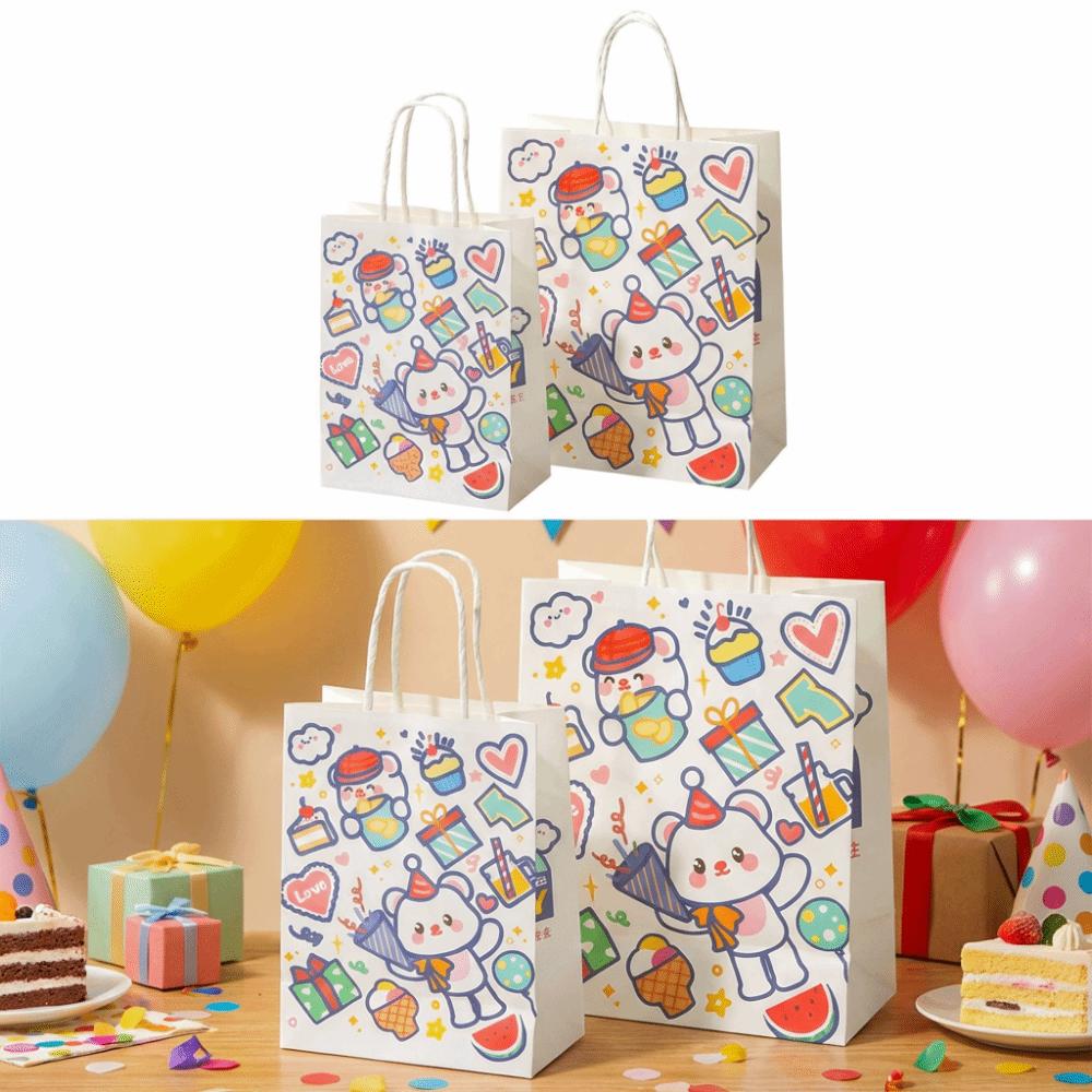 10Pcs New Cartoon Gift Bags Kraft Paper with Handles Snack Packaging Bag Lucky Eco-Friendly Shopping Bags Gift Wrapping