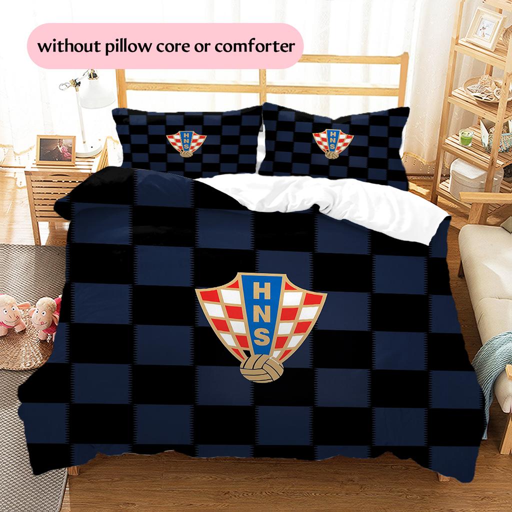 Croatian Football Federation Pattern Bedding Quilt Set Home Decoration Gift (1 * Duvet Cover + 2 * Pillowcase Without Core)