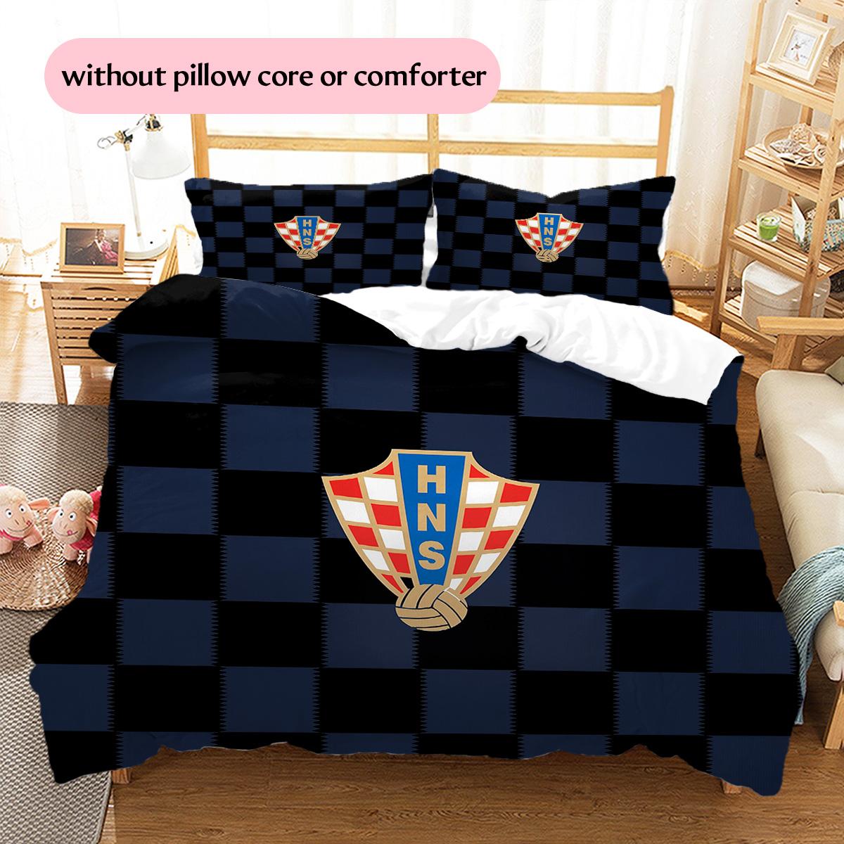 Croatian Football Federation Pattern Bedding Quilt Set Home Decoration Gift (1 * duvet cover + 2 * pillowcase without core) 135x200cm