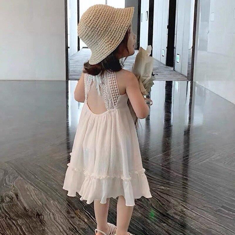 

Детское платье для девочек, летнее кружевное платье принцессы с открытой спиной, юбка на подтяжках, белая 120