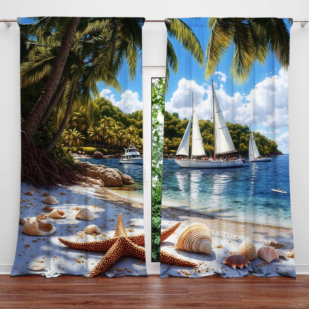 2er-Set Meeresstrand-Motiv Vorhänge   Einzigartige Bedruckte Vorhänge   Geeignet zum Verschenken an Familie und Freunde