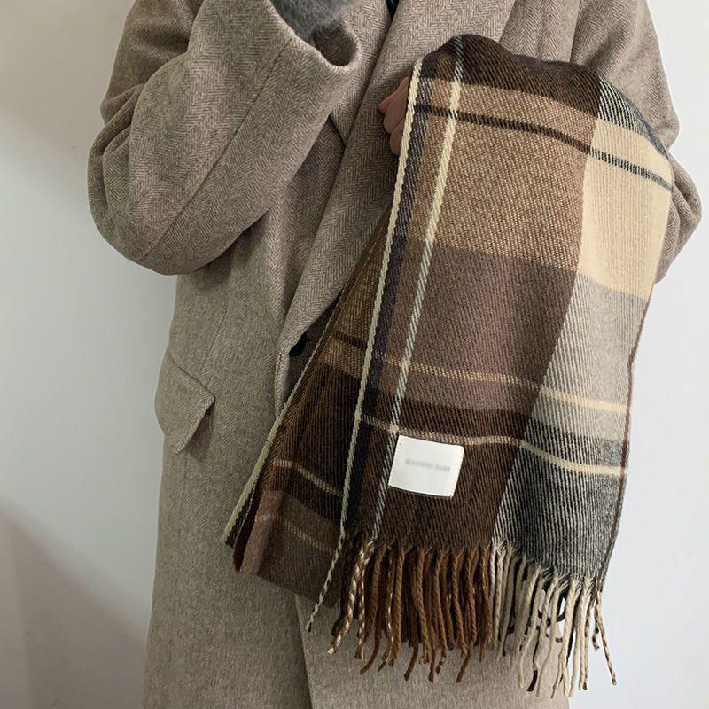 New scarf women's autumn and winter Korean version versatile plaid thickened student couple scarf men's imitation cashmere to keep warm