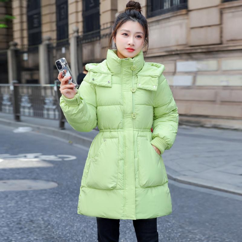 

Winter New Hooded Loose and Thin Versatile Waist Warm Thickened Jacket XL светло-зеленый