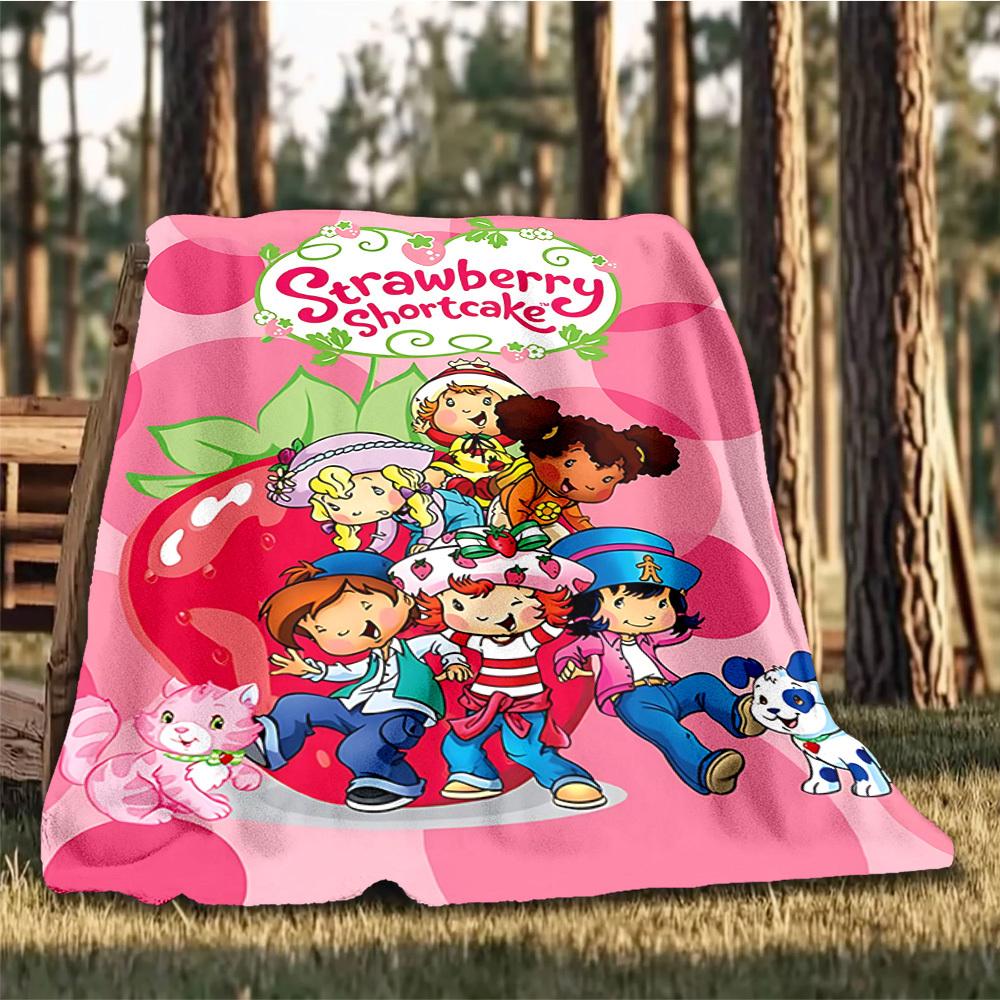 1 Stück Erdbeer-Biskuitkuchen Flanell-Decke für den Außenbereich, Leicht, Warm, Gemütlich für Reisen, Camping, Büro, Weiches Polyestergewebe