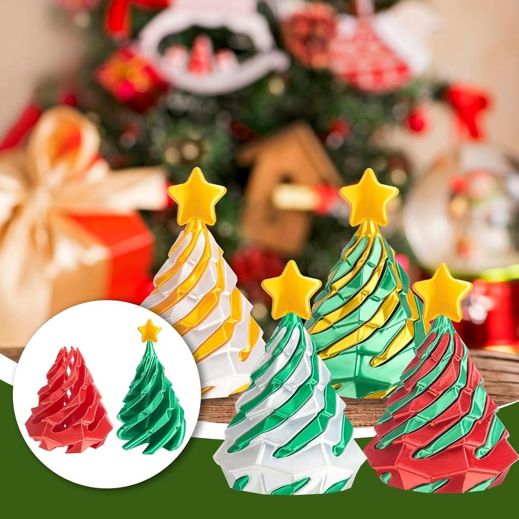 1-10PCS 3D Printed Spiral Christmas Tree Ornament Dual Color Swirl Cone Stress Relief Toy Creative Xmas Decor Kids Gift Home