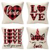 New Valentine's Day Linen Pillow Cover Red Plaid Love Home Festival Decoration Pillow Cover