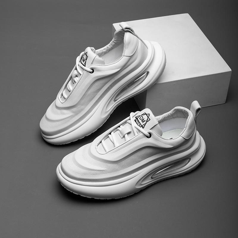 2025 Direct Supply Dad Shoes Men's Casual Versatile Breathable Leather Shoes Thick-soled Air Cushion Heightening Shoes White Shoes