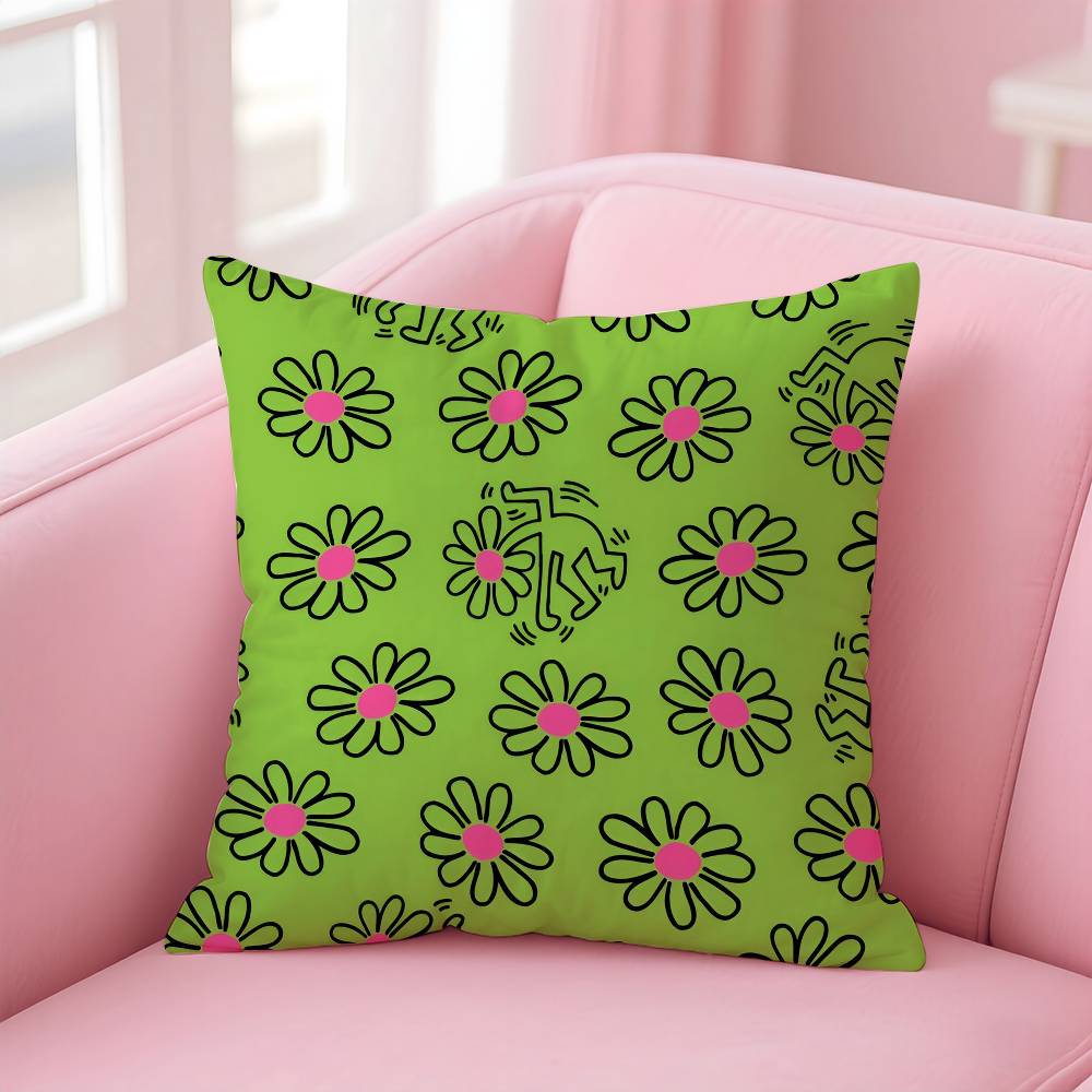 Funny K-Keith Haring Arthritis Print Pillow Case Anti-Dustmite Pillowcase Invisible Zipper Silky Short Plush Sofa Cushion Cover