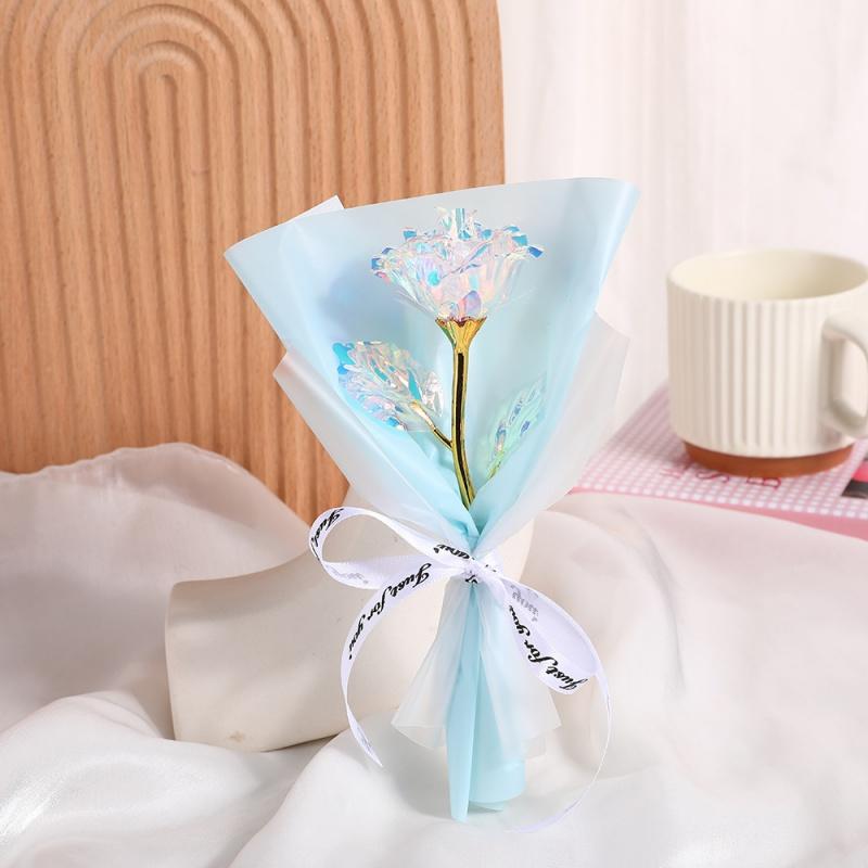 Kreatywny Złoty Kwiat z Folii Mały Kwiat Symulacyjny Pojedynczy Wieczny Kwiat Prezent na Imprezę Walentynki dla Urodzin Dziewczyny