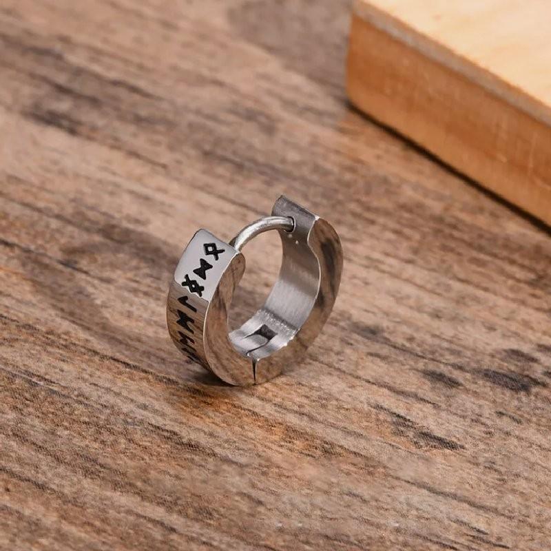 Viking Runeword Hoop Earrings Stainless Steel Ear Buckles Ornaments Jewelry