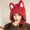 Autumn and winter cute fox ears knitted wool hat children warm braids straps ear protectors show face small cold hat