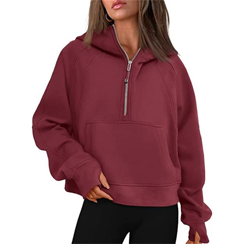 Autumn and Winter Yoga Clothes Women's Sports Half-chain Hoodie Sweater Loose Short Plus Velvet