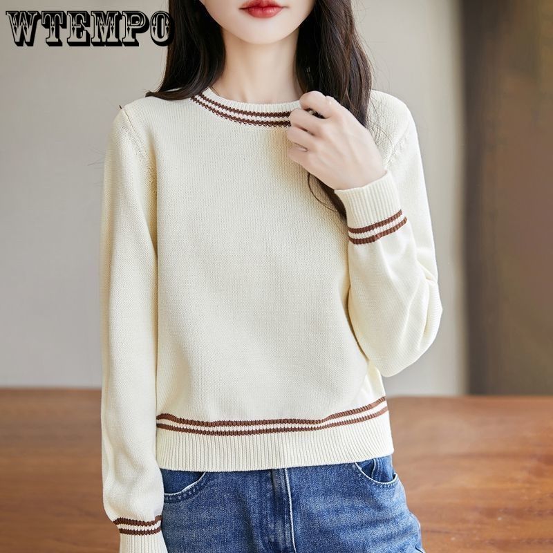 Round Neck Knitted Sweater for Women Loose and Slimming Versatile Sweater Base Knitted Top