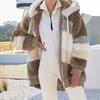 Winter Thickening Warm New Fashion Women Jacket Stitching Plaid Ladies Coats Casual Hooded Loose Plush Zipper Ladies Clothes