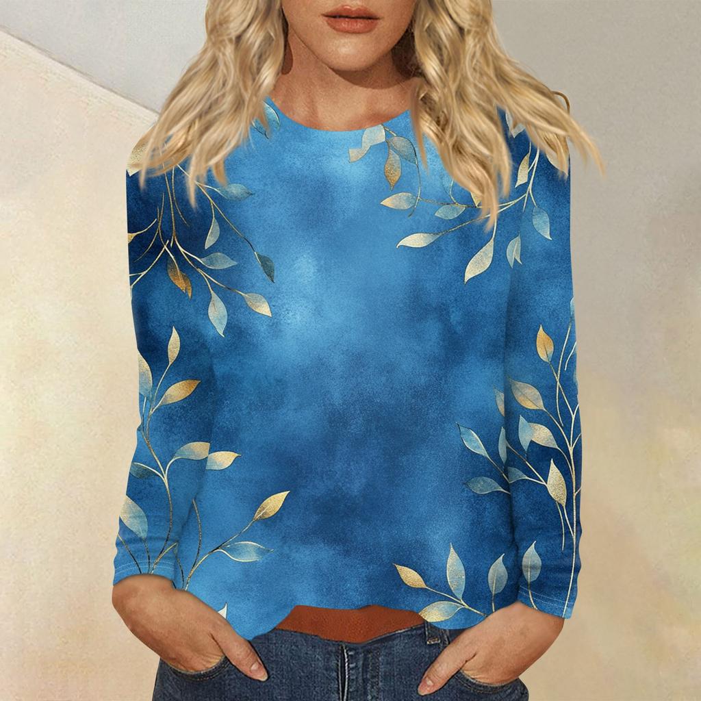 Women's Fashion Casual Round Neck Long Sleeve Printed T-shirt Top
