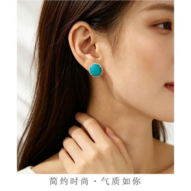 Elegant Turquoise Natural Mother Of Pearl Round Stud Earrings Women Copper Alloy With Post Lightweight Daily Wear