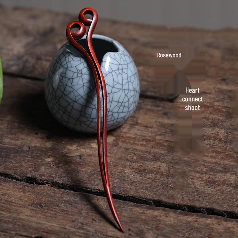 Red Sandalwood Women's Retro Hanfu Hairpins: Hollow Carved Moon Rabbit Wooden Ornaments