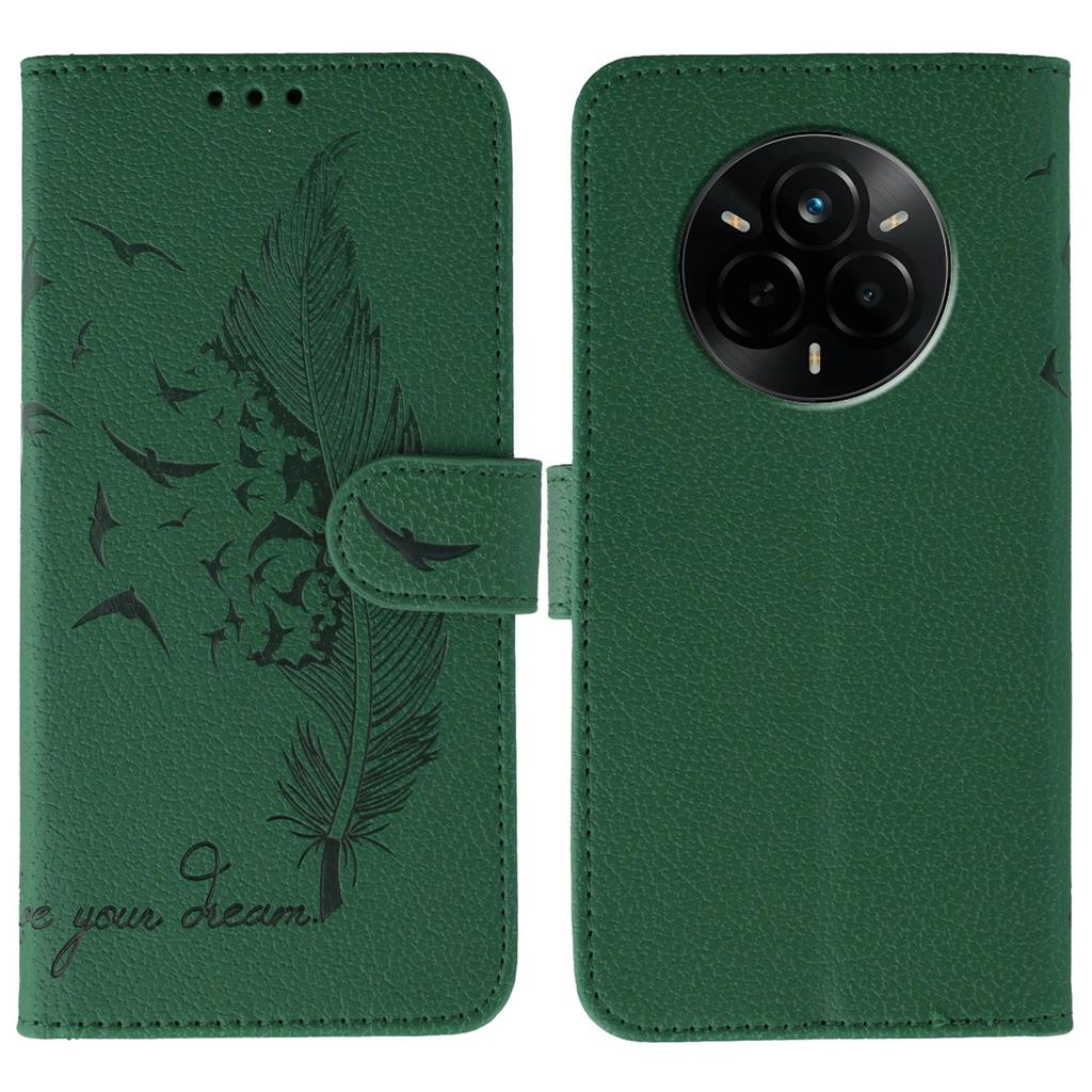 For Realme 14 Pro 5G Case Feather Imprint PU Leather Wallet Phone Cover