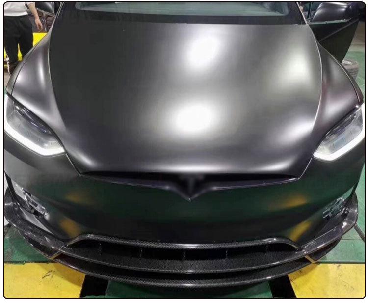 Compatible with Tesla Model X RZ: Carbon Fiber Front Lip & Bumper Diffuser Spoiler Kit.