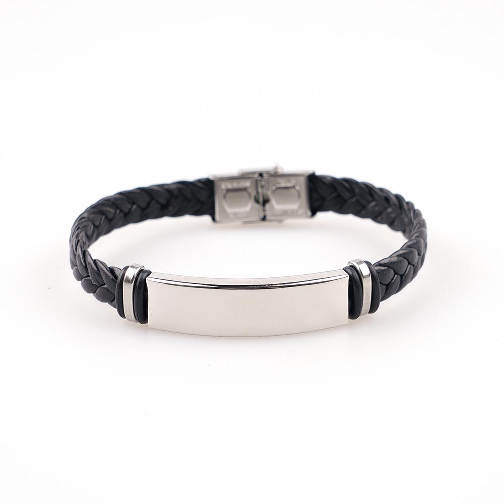 Pulseira Punk Masculina de Aço Inoxidável e Couro Trançado