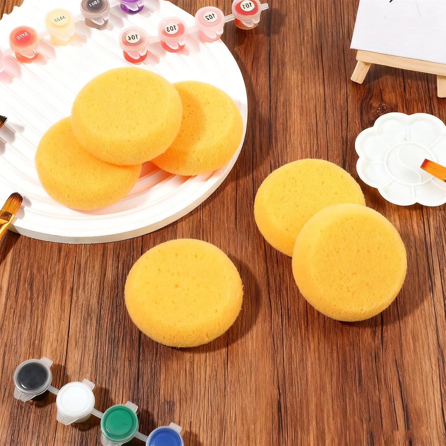 12 Pcs Round Pottery Sponges, 3 inch Painting Sponges Water Absorption Artist Sponge Elasticity Clay Sponge Round Cleaning Spongess for Kitchen Shoes