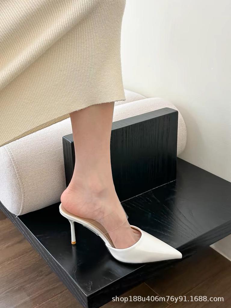 [New] Gentle Naked Apricot Transparent PVC Bag Head High Heels for Women 2025 New Pointed Cool Slippers for Women