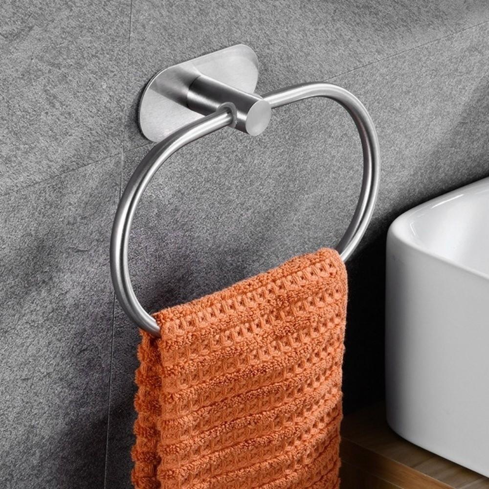 Wall Mounted Towel Hanger Ring Rustproof Self-adhesive Towel Holder Towel Ring Hook  Bedroom Use