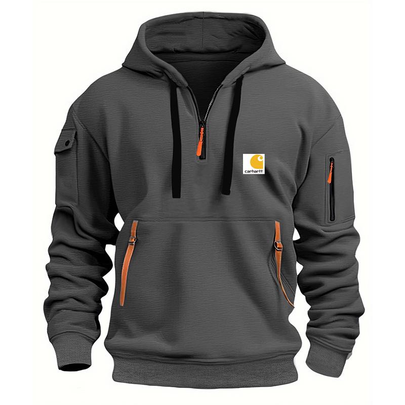 Herren-Kapuzenpullover mit mehreren Reißverschlusstaschen und samtigem Futter
