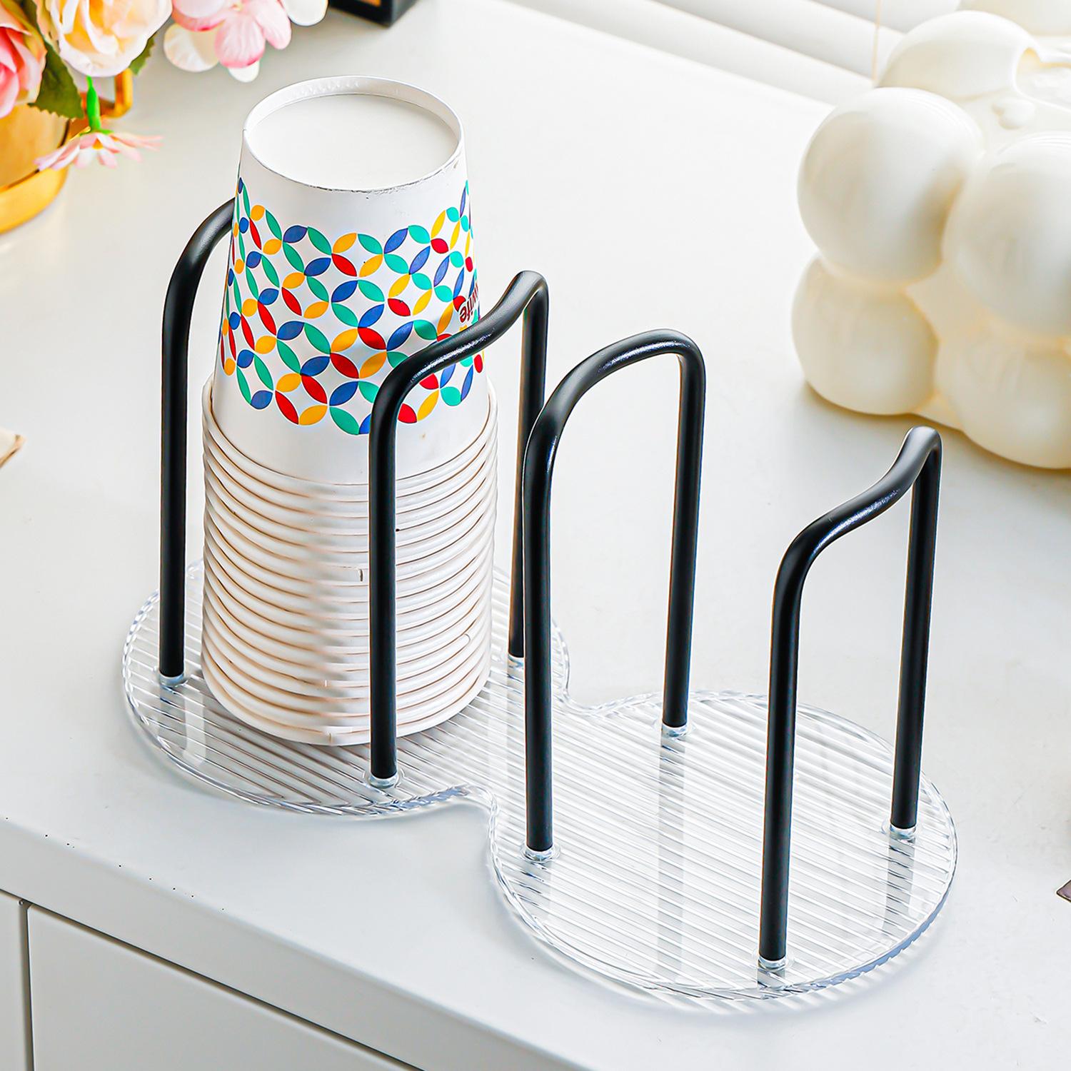 

Acrylic Paper Cup Holder Disposable Cup Storage Rack Desktop Organizer for Home Kitchen Restaurant чорний