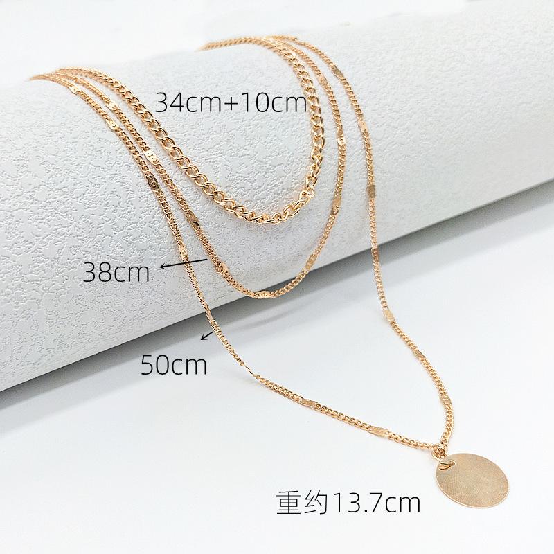 Fashion ins cold wind versatile metal chain accessories women, simple multi-layer disc pendant necklace