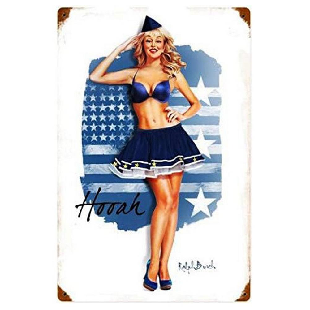 Military Pinup Girls Metal Tin Signs Vintage Plaque Plate Retro Wall Art Poster for Home Cafe Bars Pubs Iron Painting Decoration