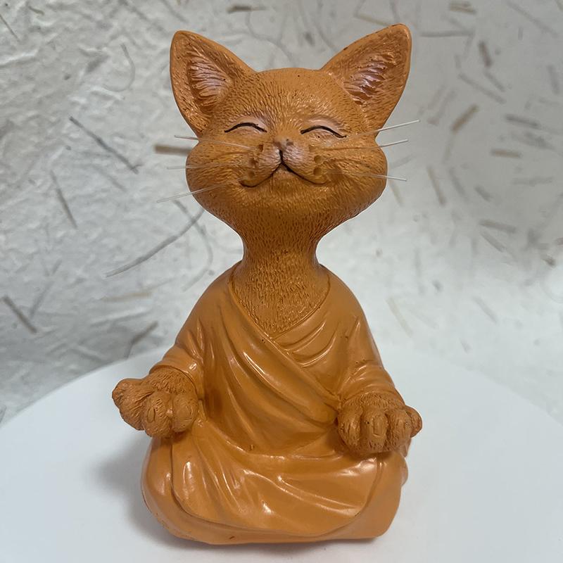 Meditation Cat Sculpture Home Decorations Resin Black Yoga Sitting Zen Cat Black Buddha Ornament Outdoor Garden Figurines