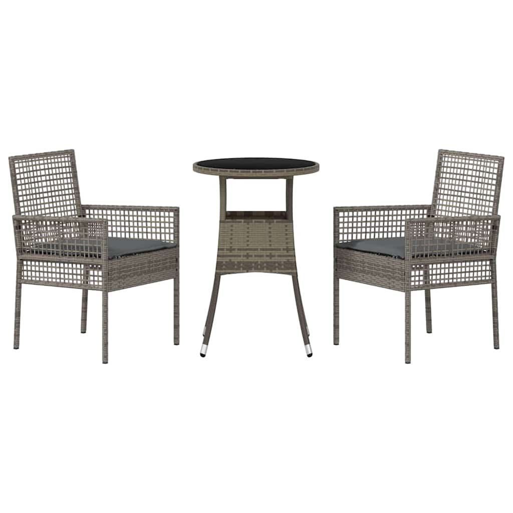 Garden Dining Set 3 Pcs Grey Poly Rattan