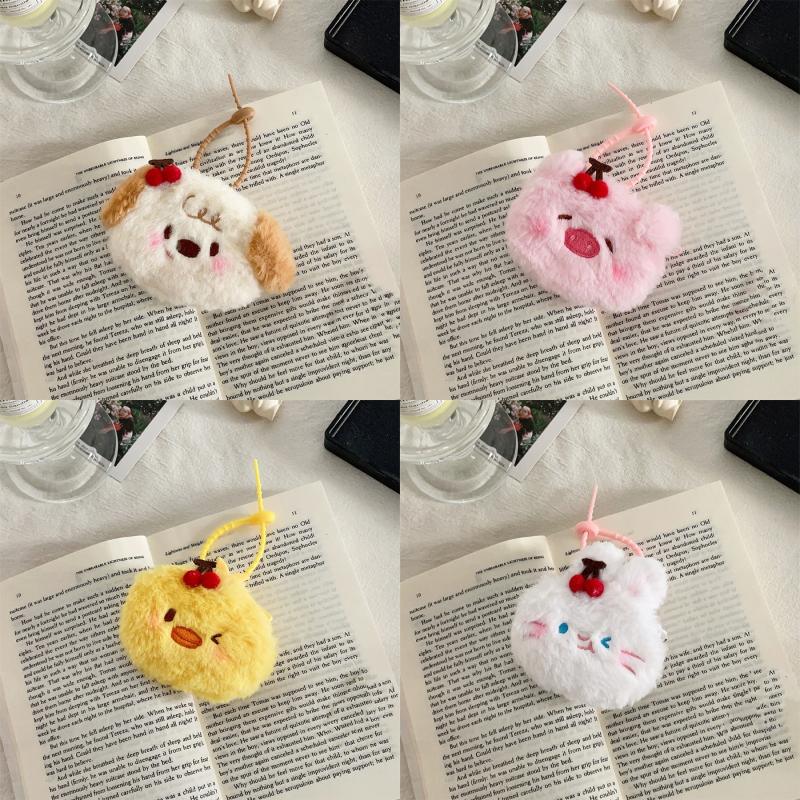 Cute Cartoon Cherry Animal Plush Coin Purse Pendant Keychain Multi-Functional Storage Bag Kawaii Headphone Bag Accessories
