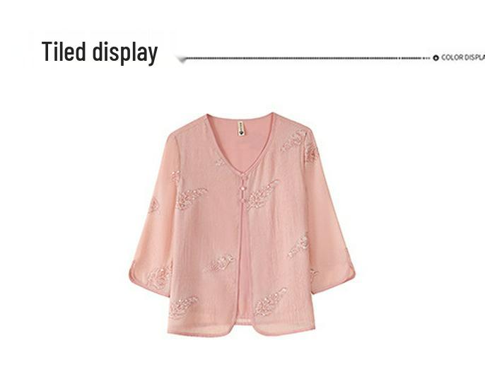 2026 Elegant Summer Chiffon Top - New Chinese Style Short-Sleeve for Stylish Middle-Aged and Elderly Women