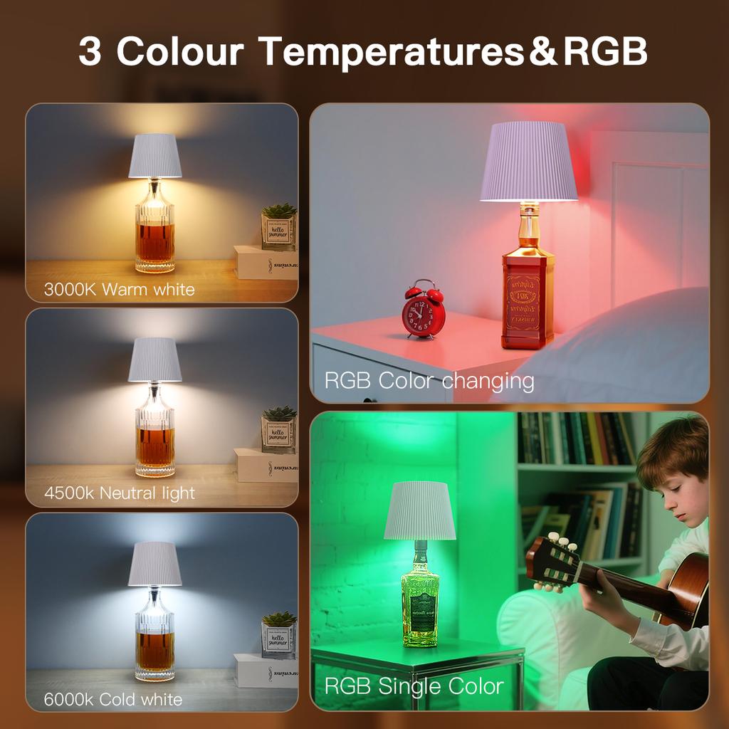 USB Charge Bottle Table Lamp Touch Control of 3 Colors and Stepless Dimming Night Lamp Suitable for Bar Wine Bottles Desk Lights