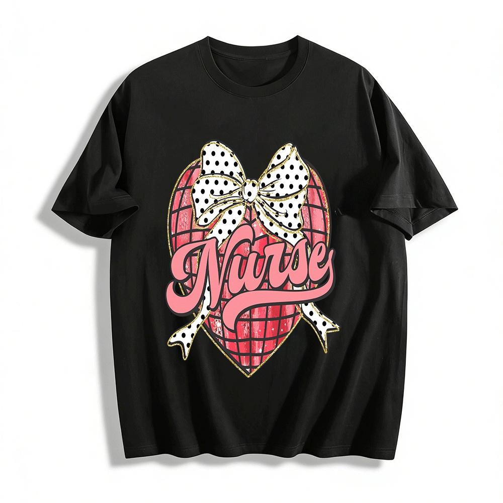 Polka Dot Bow Love Heart Nurse Graphic Casual Top Pure cotton T-shirt XXS