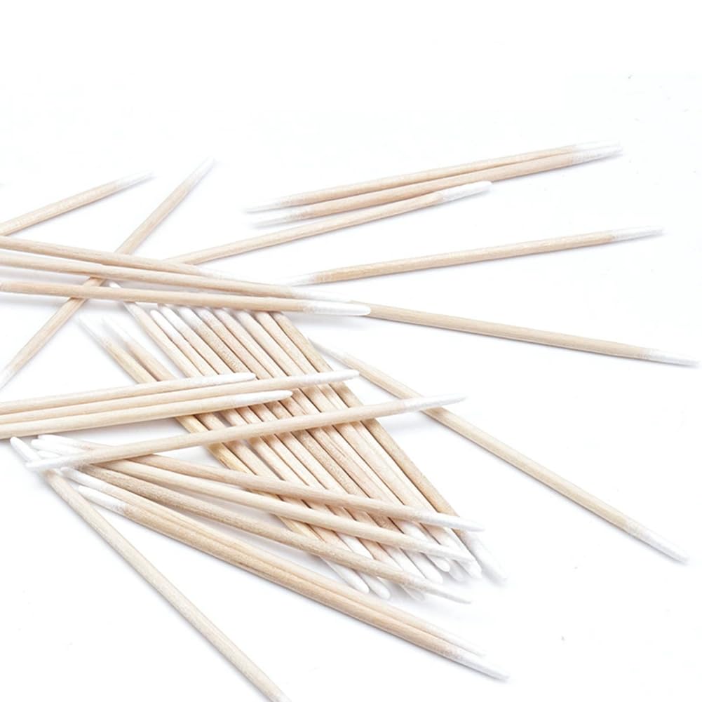 100Pcs 7cm/2.75inch Long Double Pointed Tip Cotton Swabs with Wooden Sticks Cleaning Swabs Buds Cosmetic Tipped Applicator for Makeup Eyebrow Tattoo