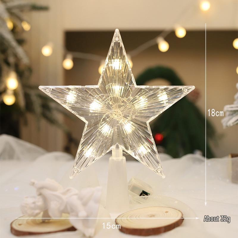 Christmas Transparent Luminous Star Tree Topper - Light-up Five-Pointed Decoration