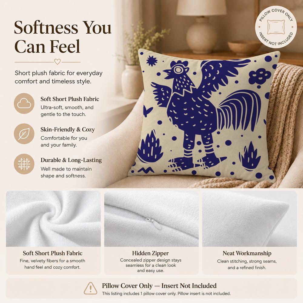 Art R-Rooster DoodleS Cushion Cover Double-Sided Printed Pillow Cover Hypoallergenic Dust-Mite Proof