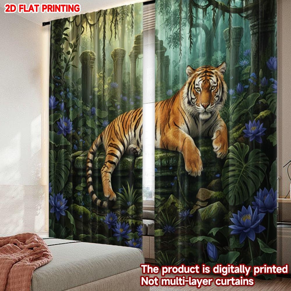 Flat Printing Happy Valentine Day Window Curtains Leopard Rainforest Digital Printed Polyester Drapes Holiday Curtain Set Of 2 Made Washable