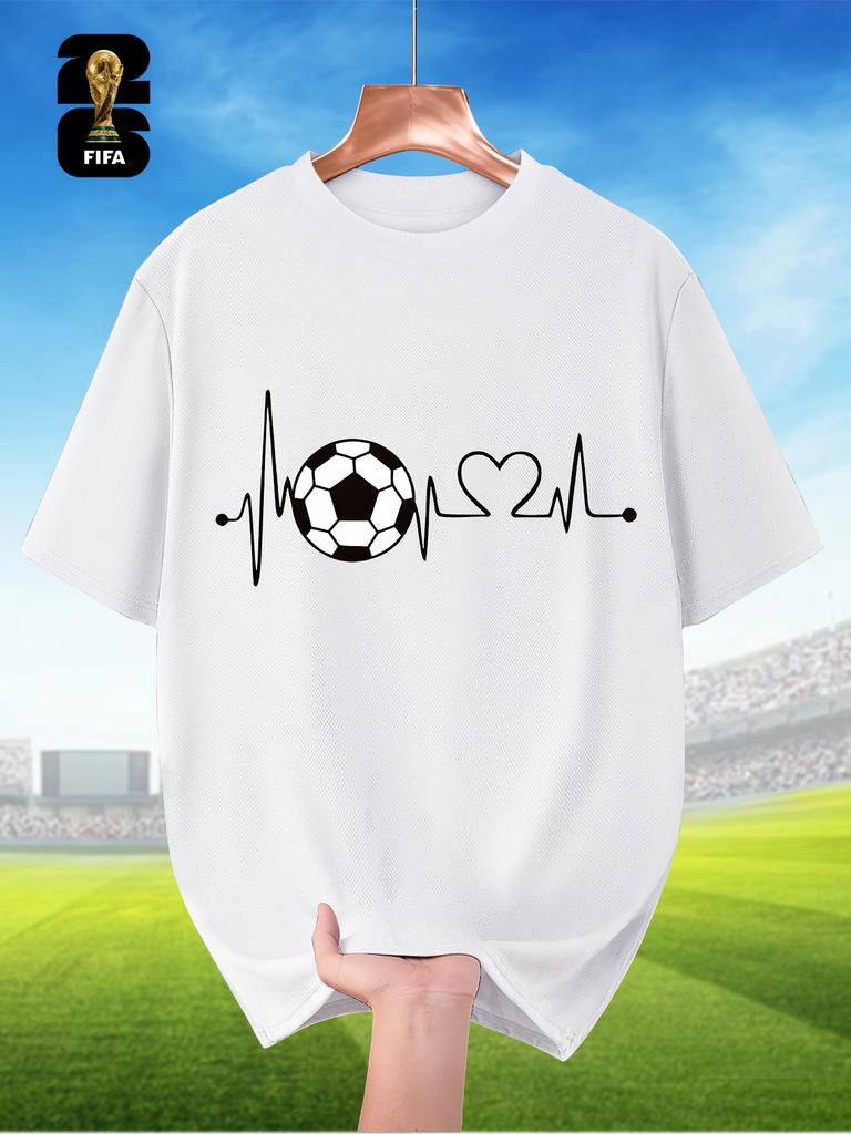 FIFA-themed Men's Breathable Short-sleeved T-shirt for Summer, Featuring a Football ECG Print