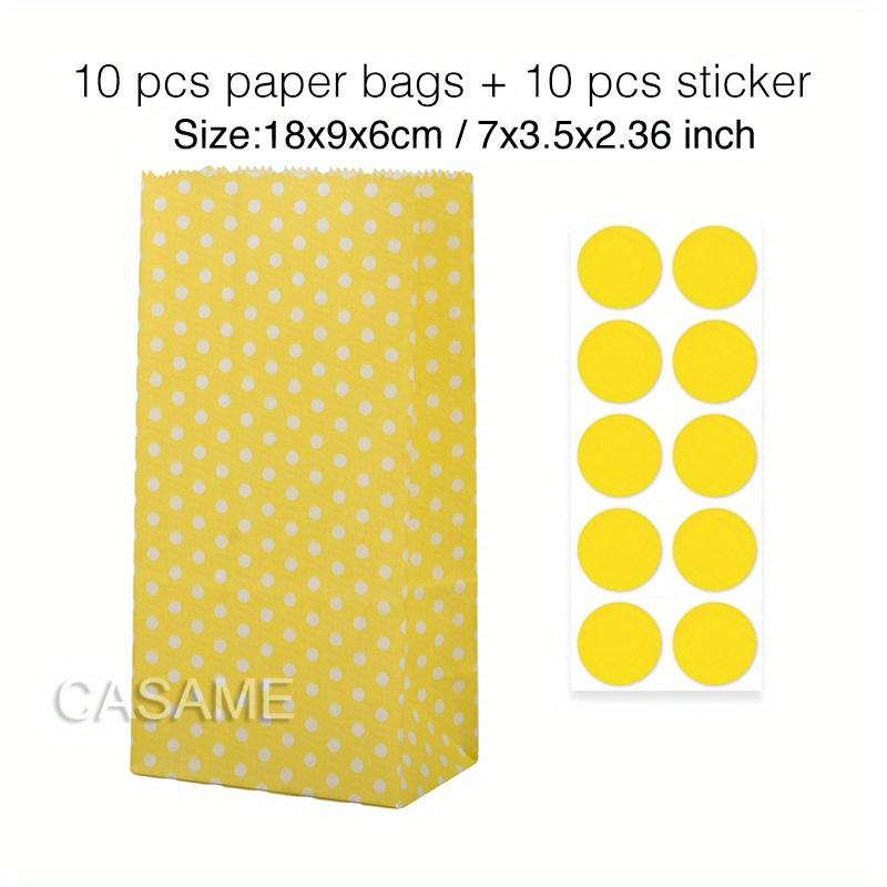 10 Pcs Colorful Solid Stripe and Polka Dot Stand-Up Bags with Stickers - 18x9x6cm Favor Gift Packing Treat Bags for Wedding