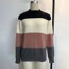 Women Knitting Tops Round Neck Knitted Pullover Tops Long Sleeve Color Blocked Loose Hem H-Shaped Warm