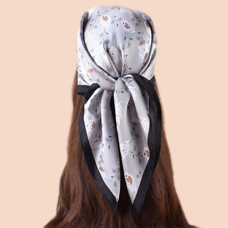 Luxury Design Satin Print Silk Scarf Square Women Neck Scarves Wrap Head Kerchief Beach Hair Band Woman Bandana Summer 70Cm
