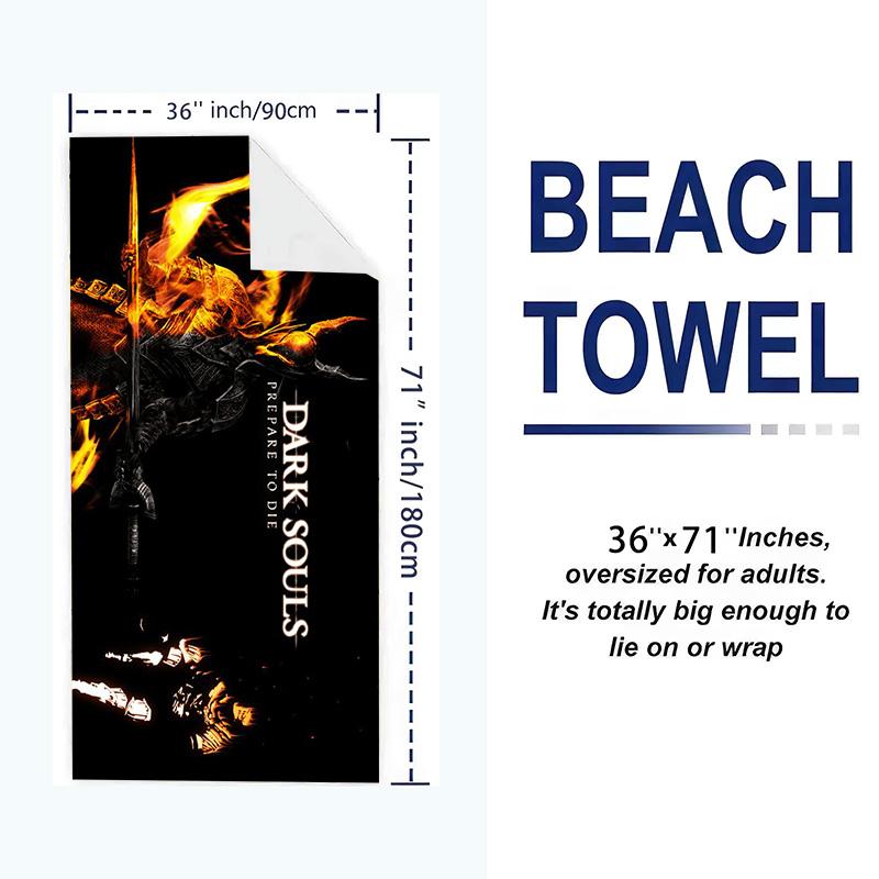 DARK SOULS Print Beach Towel, Large Soft Quick Dry Towel for Beach Camping Swimming